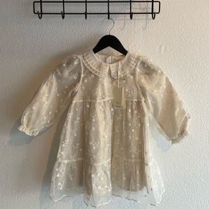 NWT Delicate White Embroidered Kids' Dress with Peter Pan Collar